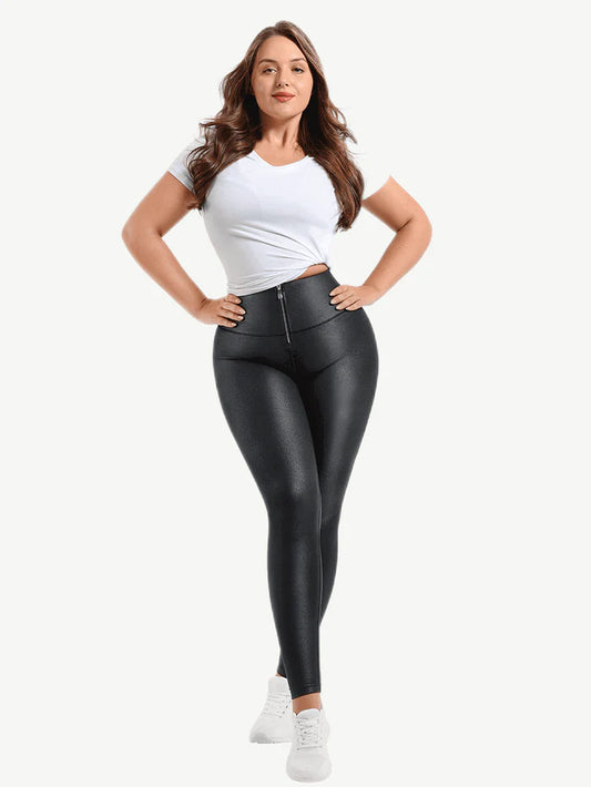 Zipper Faux Leather Leggings