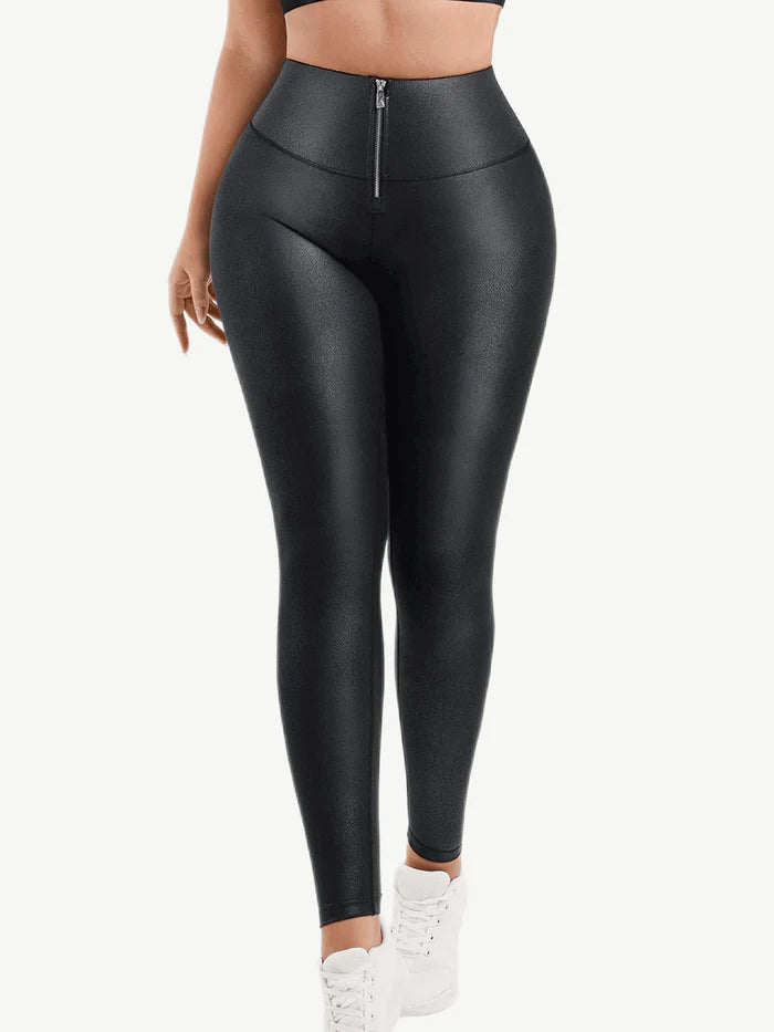 Zipper Faux Leather Leggings